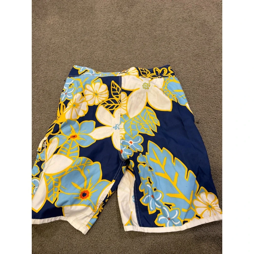 Abercrombie & Fitch Mens 34 Board Shorts Navy Blue Floral Tropical Cargo Pocket